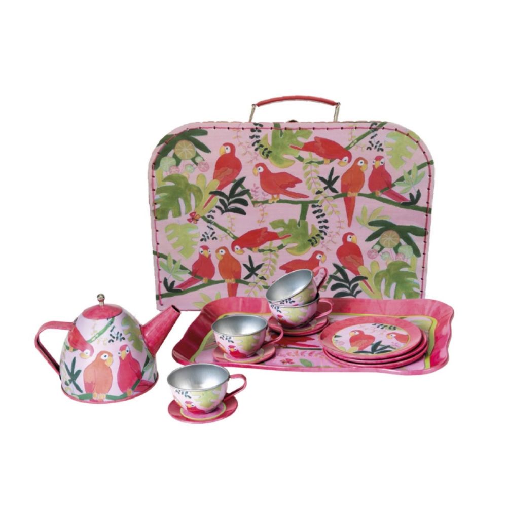 TIN TEA SET PARROT