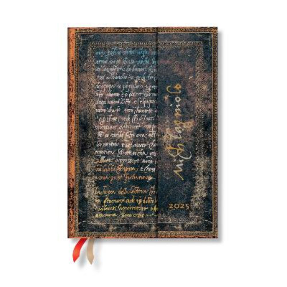 MICHELANGELO, HANDWRITING (EMBELLISHED MANUSCRIPTS COLLECTION) MIDI 12-MONTH VERTICAL HARDBACK DAYPLANNER 2025 (WRAP CLOSURE)